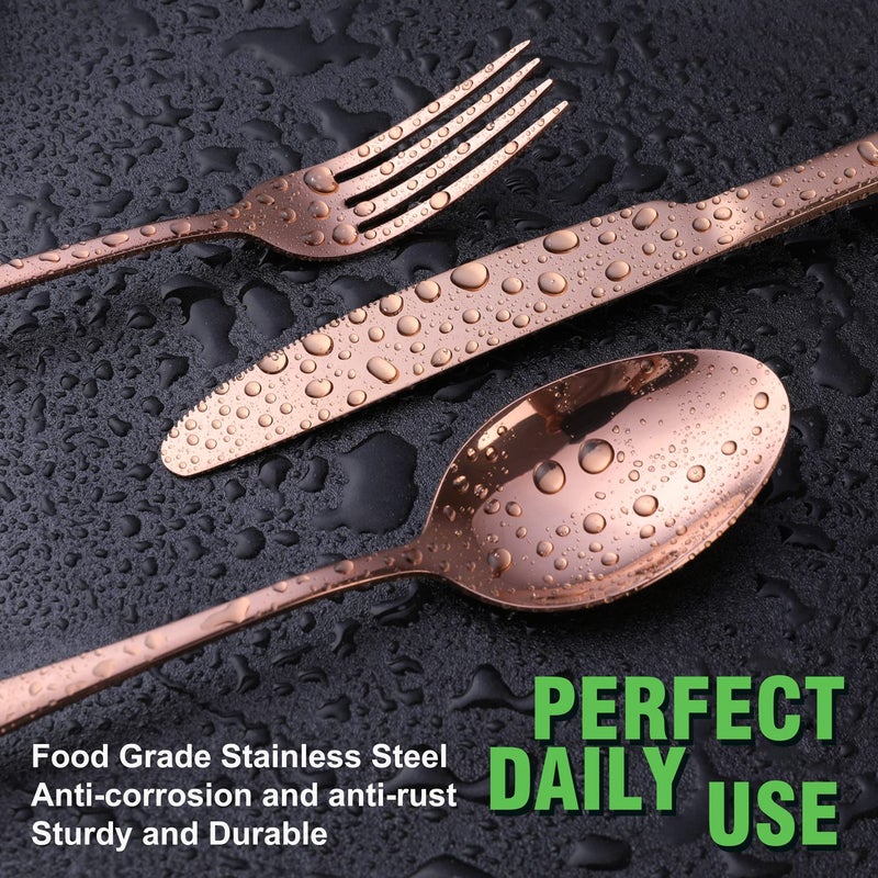 OGORI Copper/Rose Gold Silverware Set, OGORI 40-Piece Stainless Steel Flatware Set, Kitchen Utensil Set Service for 8, Mirror Polished Tableware Cutlery Set for Home and Restaurant, Dishwasher Safe - Image 4